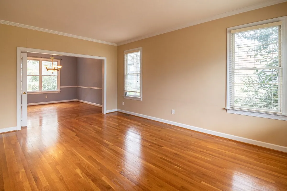Bright open plan room with new timber flooring